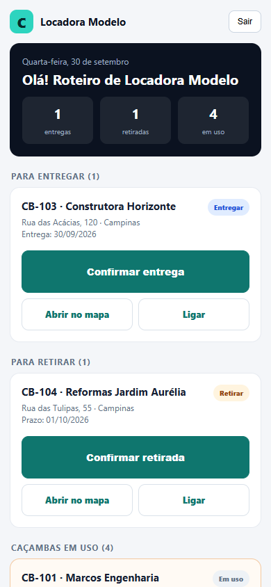 App do motorista no celular com entregas, retiradas e botões de confirmar, mapa e ligar